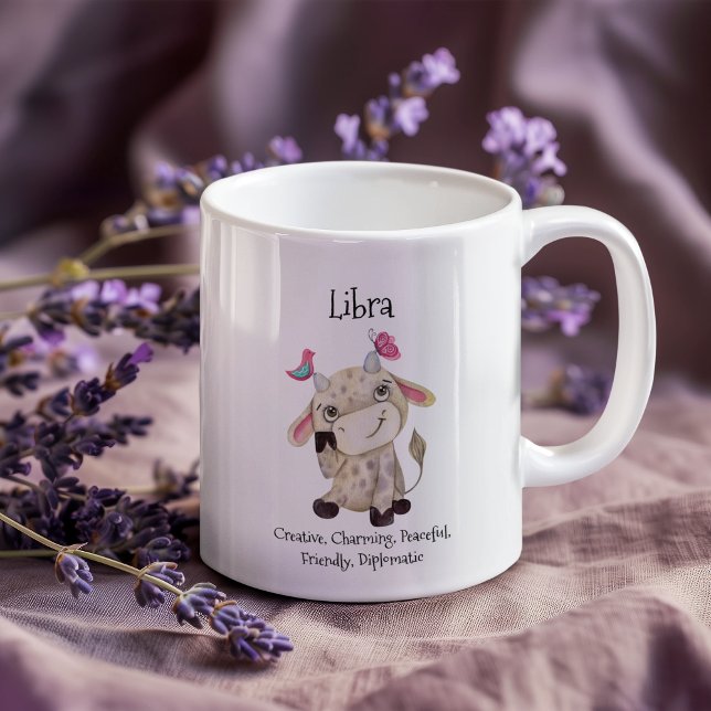 Mug Belle Libra Aquarelle Bull Zodiac Traits (Cute Libra Watercolor Bull Zodiac Traits Coffee Mug)