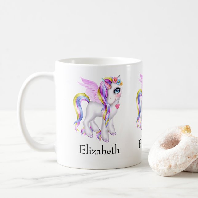 Mug Belle licorne avec Rainbow Mane & Tail (Avec donut)