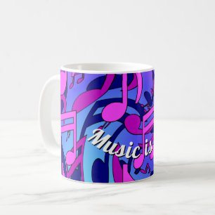 Mug Belle Musique Notes Vives Rose Violet Bleu Aqua