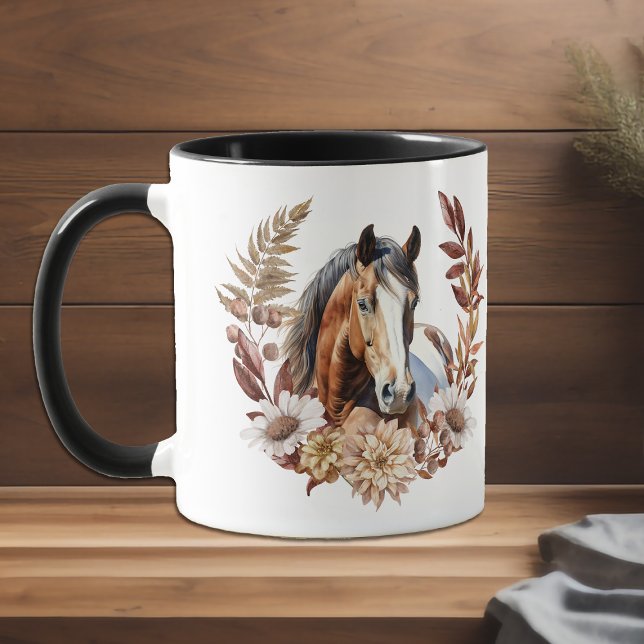 Mug Belle Paint Horse Vent Automne Wreath (Créateur téléchargé)
