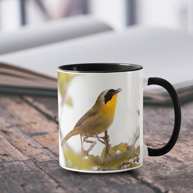 Mug Belle Paruline à gorge jaune (Common Yellowthroat Warbler on Branch 11 oz Coffee Mug Cover Photo.)