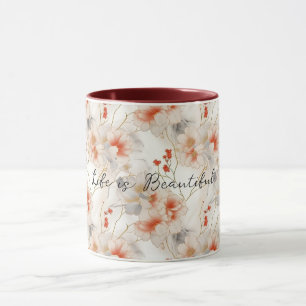 Mug Belle Pêche Feminine Rouge Blanc Floral