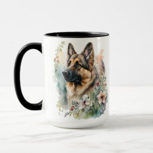 MUG BELLE PEINTURE A L'AQUARELLE CHIEN BERGER ALLEMAND