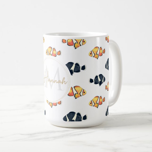 Mug Belle peinture de poisson clown noir et jaune (Devant droit)