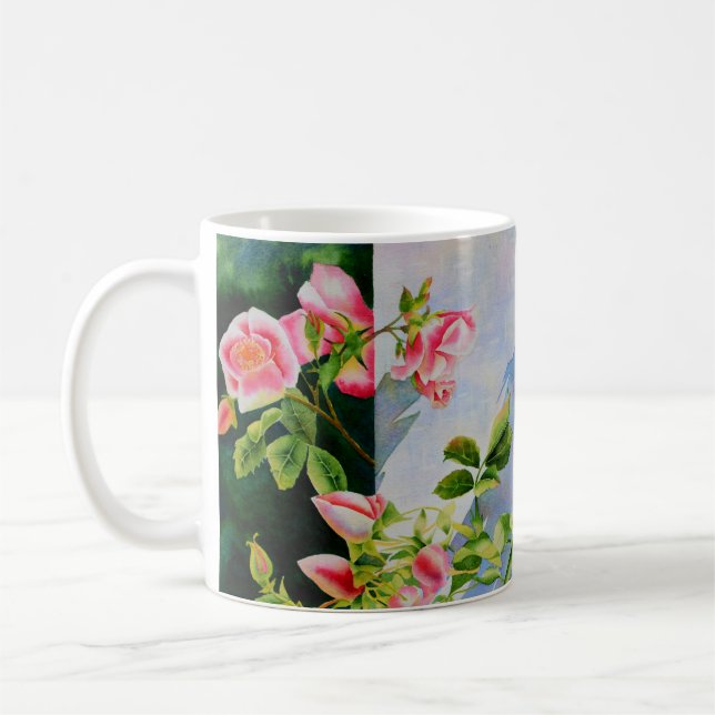Mug Belle rose rose rouge roses blanc aquarelle floral (Gauche)