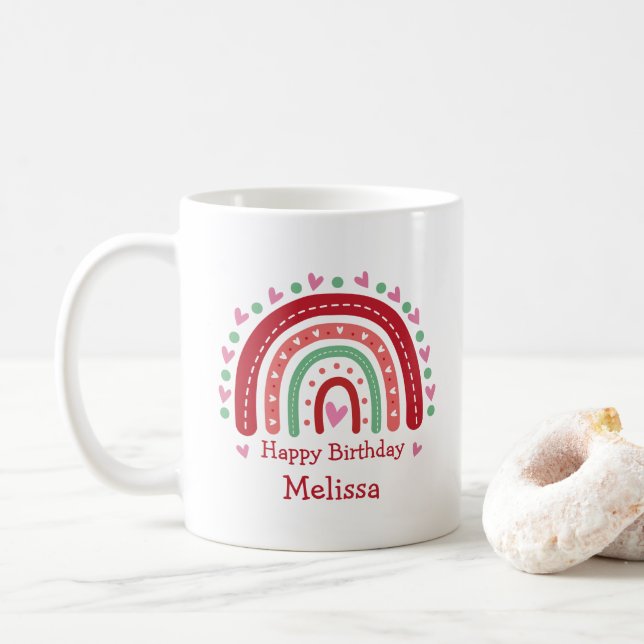 Mug Belle Rose Rouge Arc-en-Ciel rose (Avec donut)