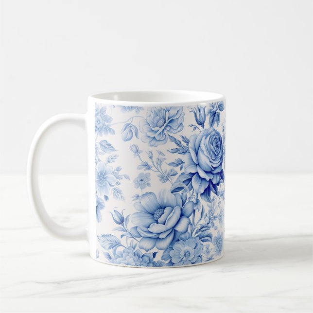 Mug Belle Roses et Fleurs sauvages Bleus & Blancs (Gauche)