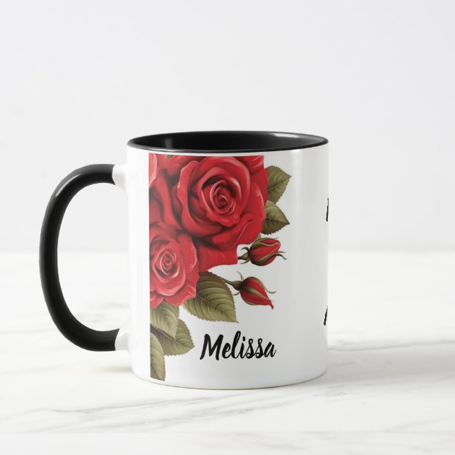 Mug Belle Roses Rouges Nom Personnalisé Pour toujours  (Gauche)