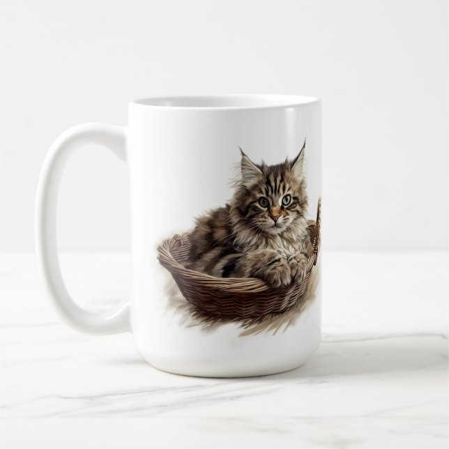MUG BELLE TABLE BROWN MAINE COON CAT EN PANIER (Gauche)