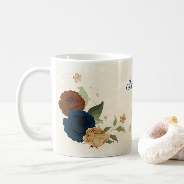 Mug Belle terre tonale marine florale (Avec donut)