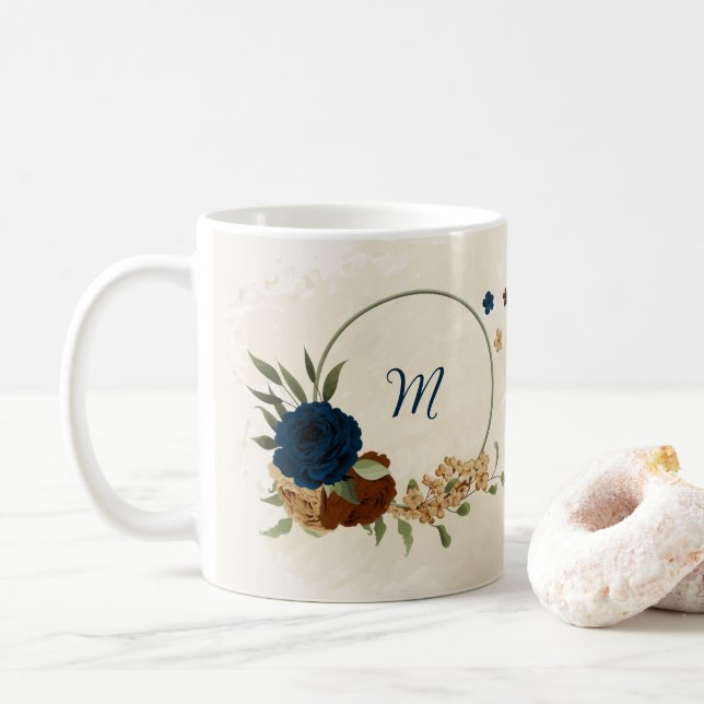 Mug Belle terre tonale marine florale (Avec donut)