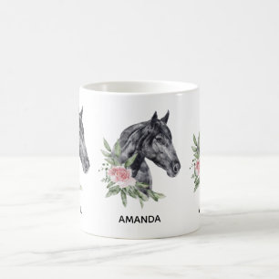 Mug Belle tête de cheval noir Portrait d'aquarelle