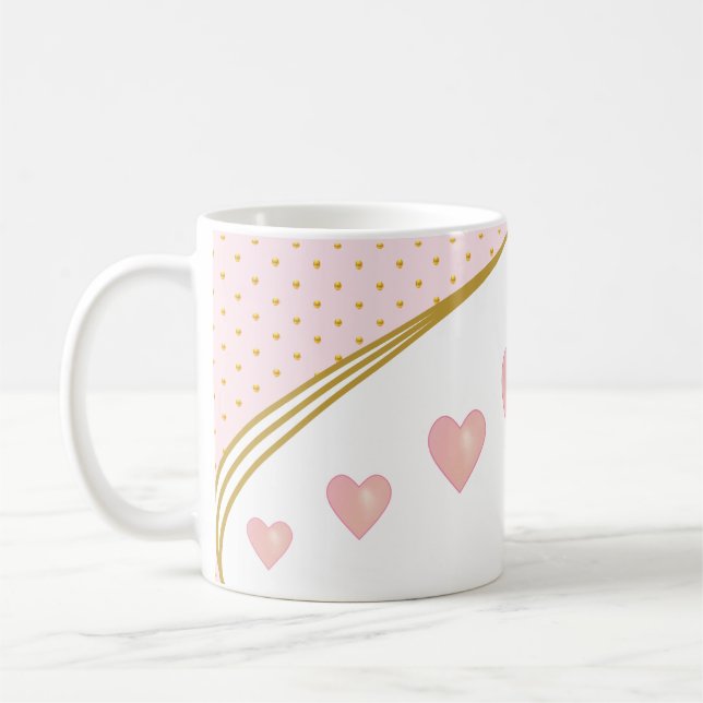 Mug Belles Cœurs Roses & Confettis Dorés (Gauche)