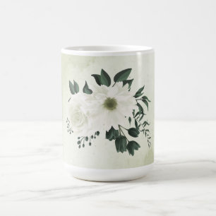 Mug Belles fleurs blanches feuilles vertes