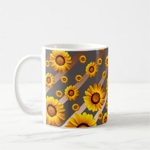 Mug Belles fleurs jaunes sur gris, rayures marron
