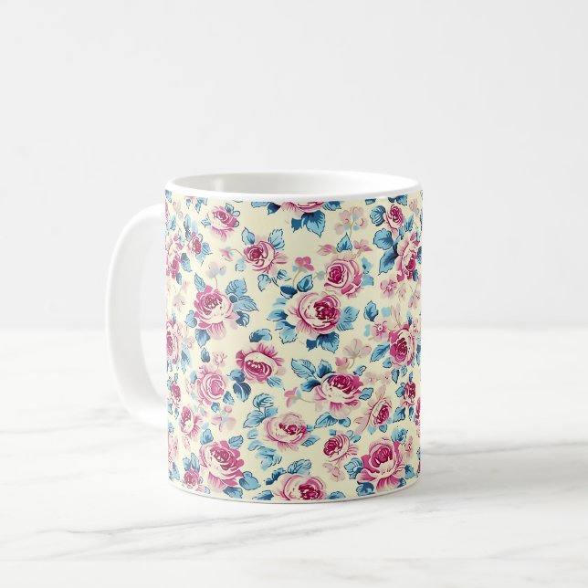 Mug Belles fleurs roses romantiques de printemps (Devant gauche)