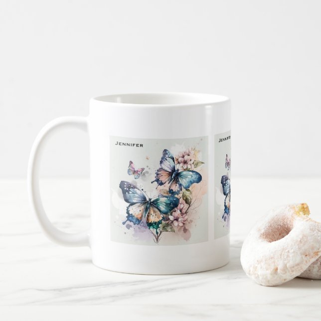 Mug Belles papillons et fleurs (Avec donut)