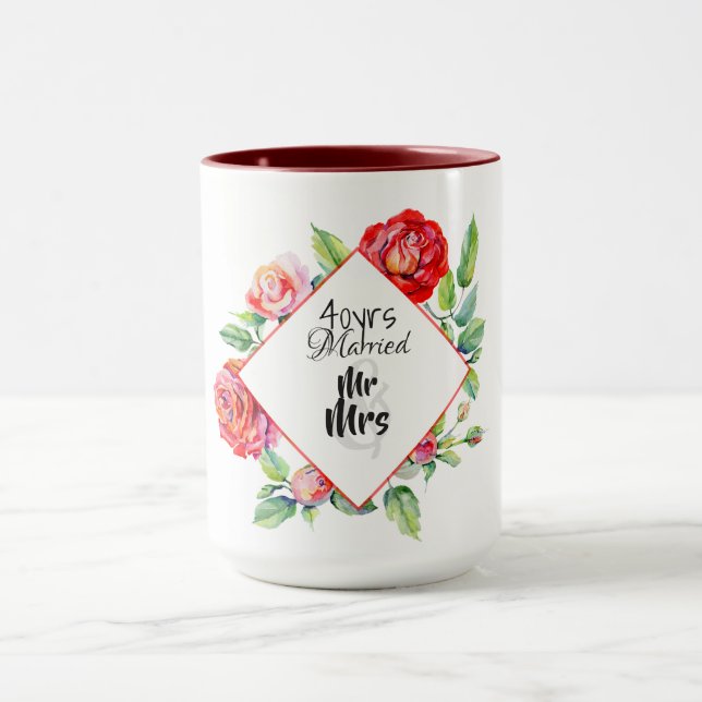 Mug Belles Roses Rouges Rubis pour les 40 Ans de Maria (Centre)