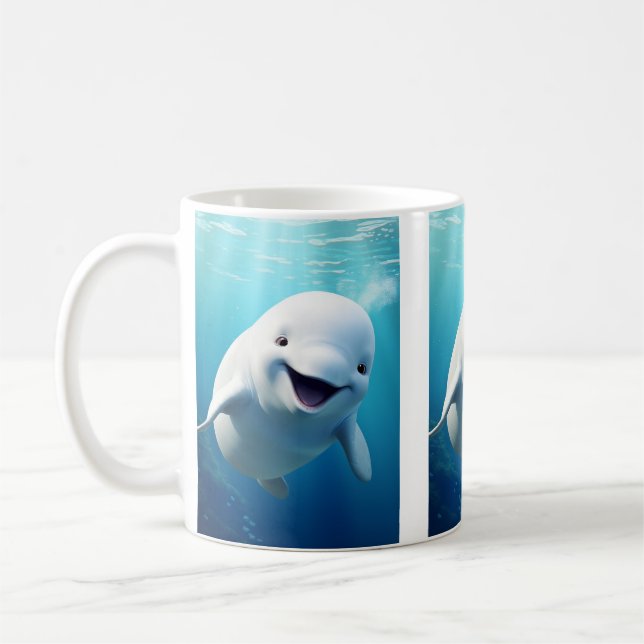 Mug Béluga Baleine Cartoon bleu vert océan Arctique (Gauche)
