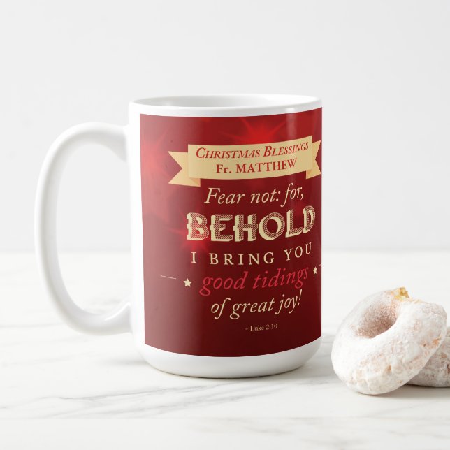 Mug Bénédictions de Noël pour Prêtre Étoiles Rouges et (Avec donut)