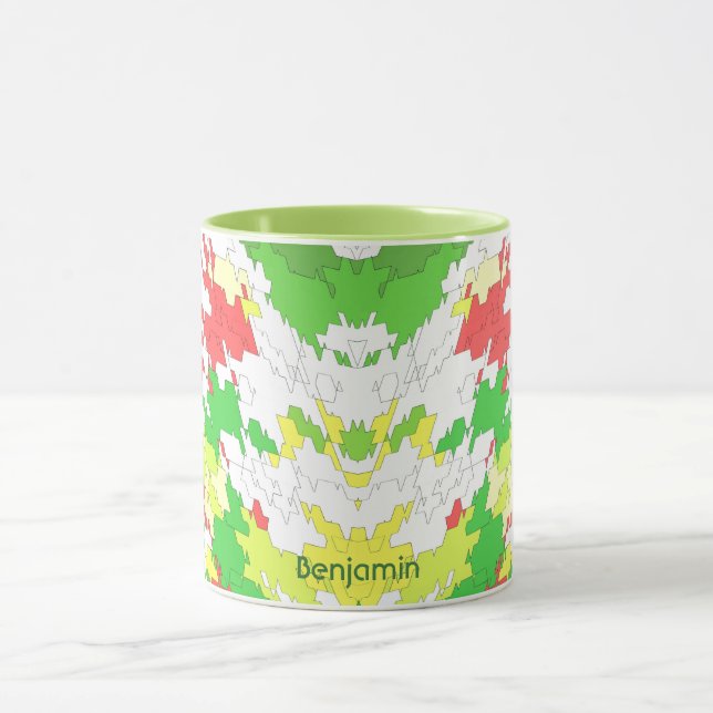 Mug BENJAMIN ~ Blanc Vert Rouge Rouge Jaune NOËL (Centre)