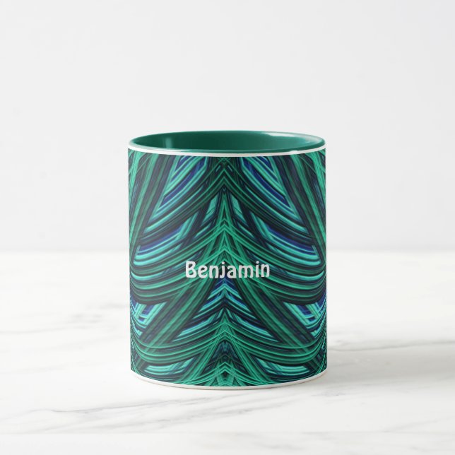 Mug BENJAMIN ~ Zany 3D Fractal ~ Bleu et vert (Centre)