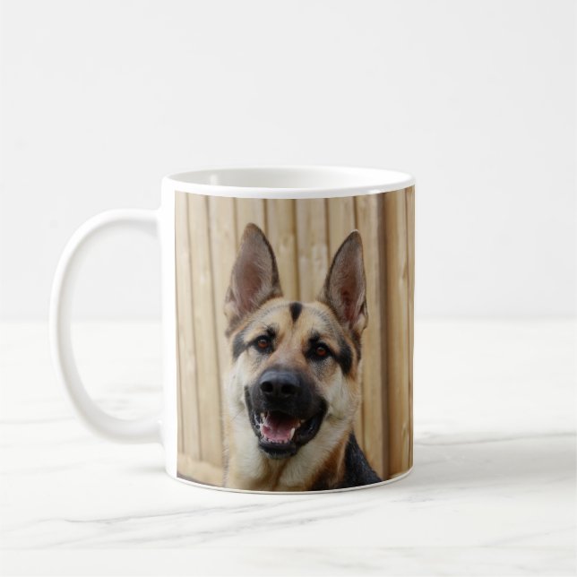 Mug Berger allemand assis à la clôture en bois (Gauche)