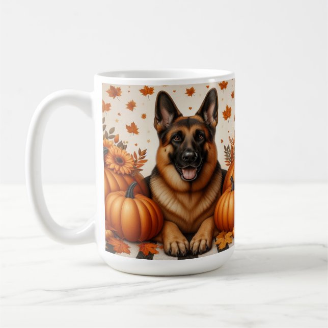Mug Berger Allemand avec citrouilles et feuilles d'aut (Gauche)