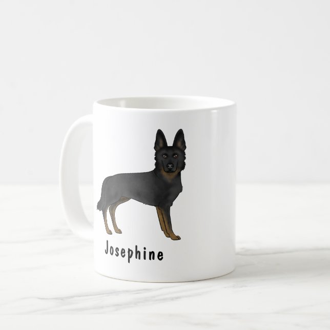 Mug Berger Allemand Bi-Noir Cute Dog Avec Nom Personna (Devant gauche)