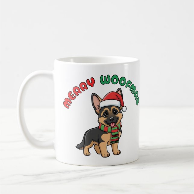 Mug berger allemand de Noël : Joyeuses Woofmas (Gauche)