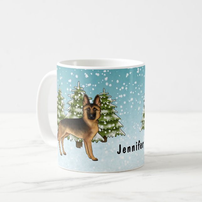 Mug Berger Allemand Noir Et Feu Forêt D'Hiver (Devant gauche)