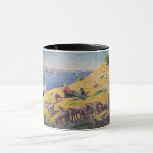 Mug Berger avec son mouton regardant la mer