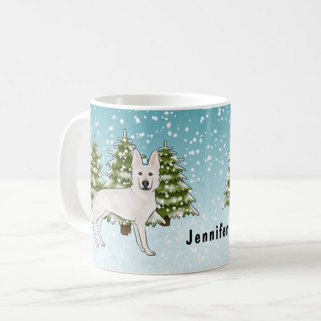 Mug Berger Blanc Suisse Blanc GSD Chien Forêt d'Hiver (Devant gauche)