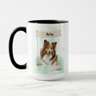 Mug Berger des Shetland Aquarelle Chien Personnalisé