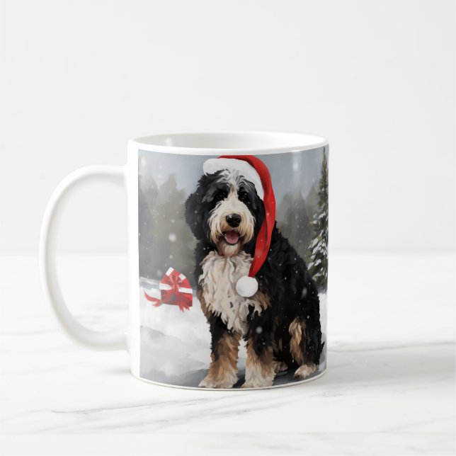 Mug Bernedoodle Chien dans Noël de neige (Gauche)