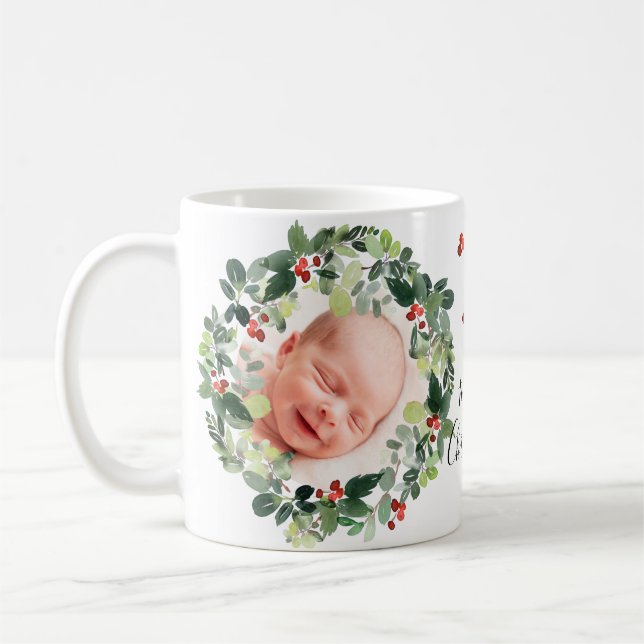 Mug Berries d'hiver Joyeux Noël Photo personnalisée (Gauche)