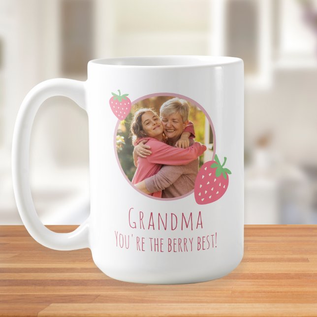 Mug Berry Best Grand (Large white coffee with custom photo. Text reads "Grandma, you're the berry best")