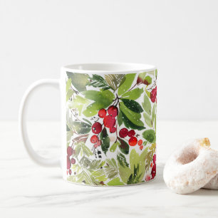 Mug Berry Holly Festive et aquarelle À feuillage persi
