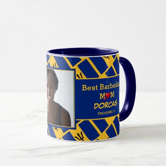 Mug BEST BARBADIAN MUM Custom Barbados Flag Photo (Devant droit)
