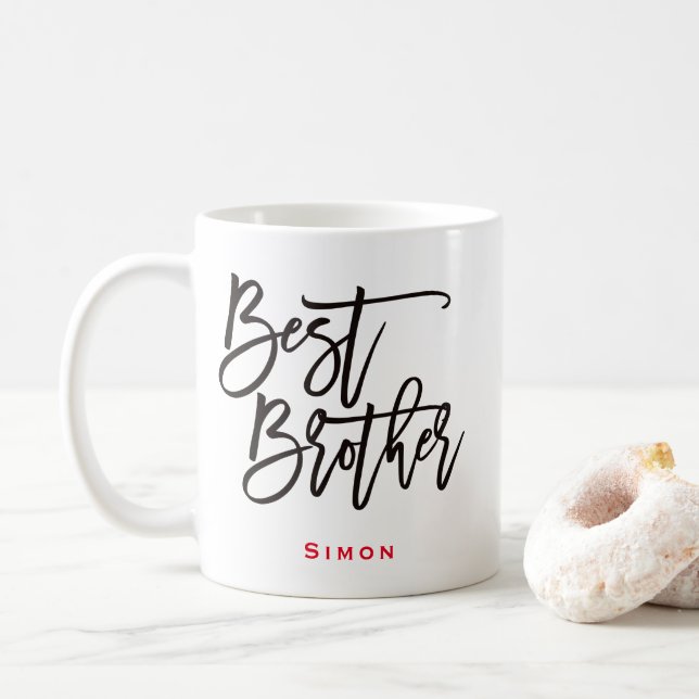 Mug Best Brother Black Script Typographie Rouge Nom Ca (Avec donut)