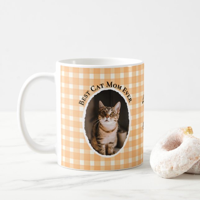 Mug Best Cat Mom Ever Custom Funny Cute 2 Pet Photos  (Avec donut)