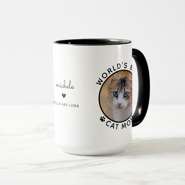 Mug Best Cat Mom Two Photo Typographie moderne (Devant droit)