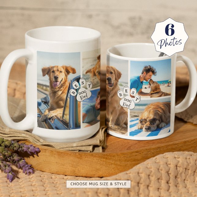 Mug Best Chien Papa 6 Photo Collage Pawprint (Créateur téléchargé)