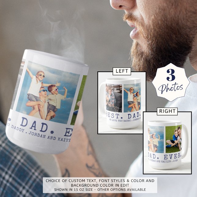 Mug BEST DAD EVER 3 Photos Marine Blue Custom (Créateur téléchargé)