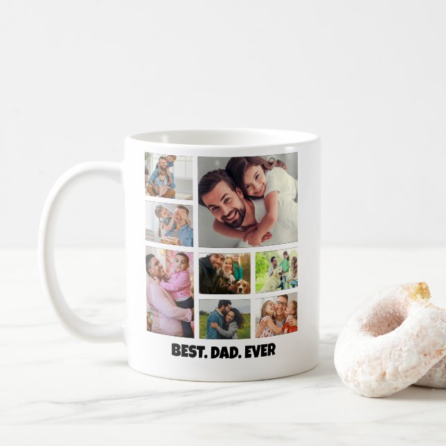 Mug Best Dad Ever – 8 Photo Collage Frame Template (Avec donut)