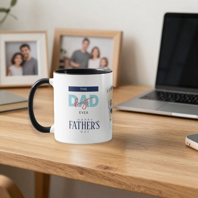 Mug Best Dad Ever Blue Happy Father's Day Custom Photo (Créateur téléchargé)