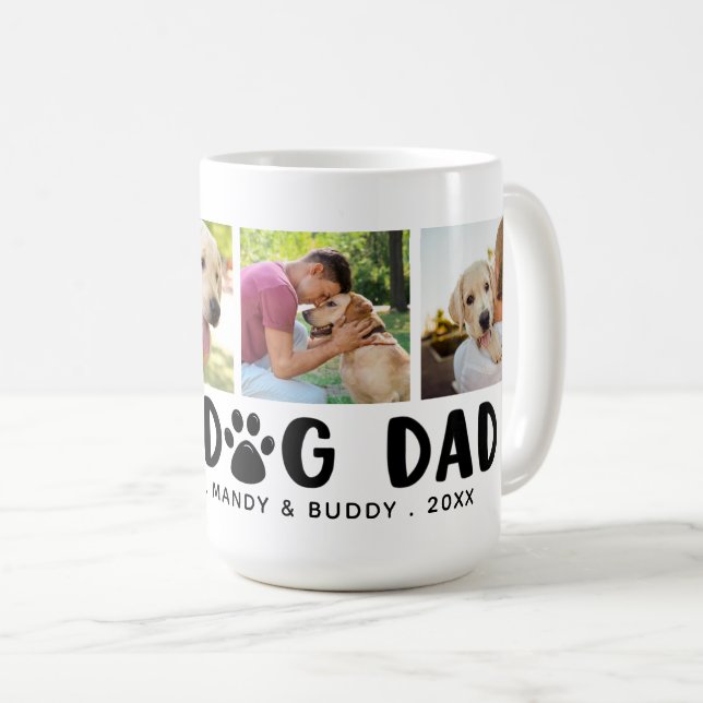 Mug BEST DOG DAD 4 Photo Collage Empreinte de patte (Devant droit)