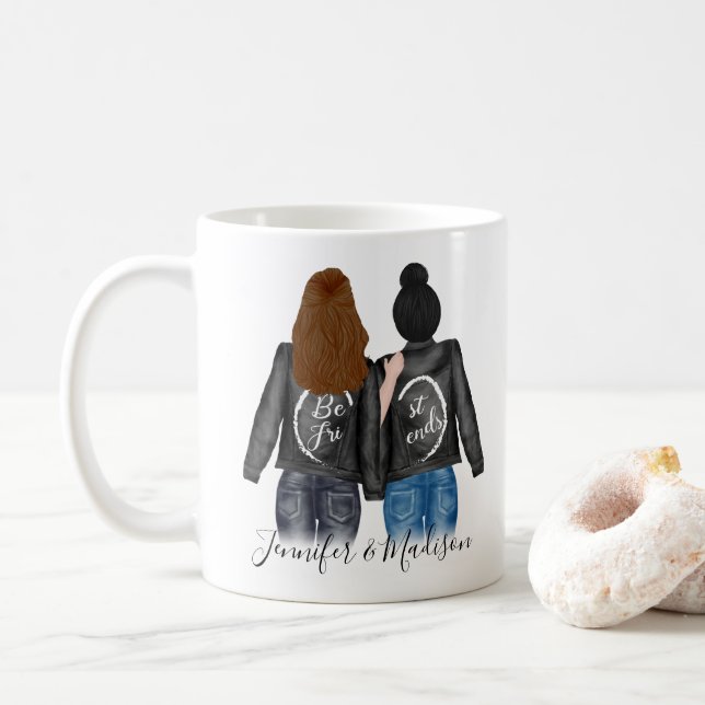 Mug Best Friends Brunette Dark Bun Cheveux BFF Besoins (Avec donut)