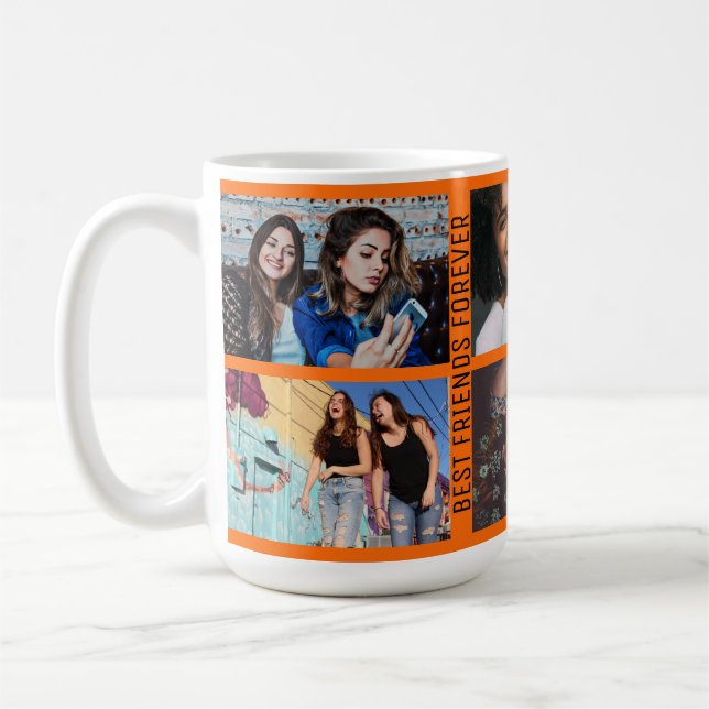Mug Best Friends Forever 6 Photo Custom Collage Orange (Gauche)