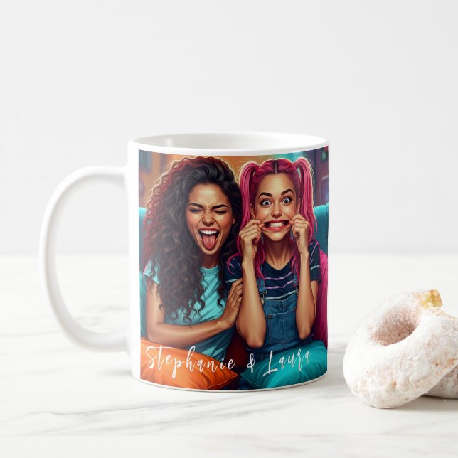 Mug Best Friends Funny Faces & Inspirational Quote (Avec donut)